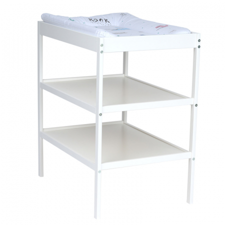 Masuta de schimbat, Qmini, Cu 2 polite pentru depozitare, Potrivita pentru saltelute de infasat de 70x50 cm, Inaltime 86 cm, Alb [8]