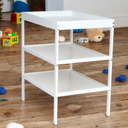 Masuta de schimbat, Qmini, Cu 2 polite pentru depozitare, Potrivita pentru saltelute de infasat de 70x50 cm, Inaltime 86 cm, Alb [4]