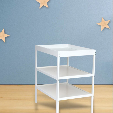 Masuta de schimbat, Qmini, Cu 2 polite pentru depozitare, Potrivita pentru saltelute de infasat de 70x50 cm, Inaltime 86 cm, Alb [5]