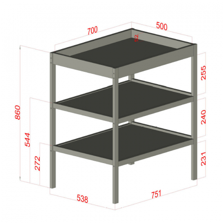 Masuta de schimbat, Qmini, Cu 2 polite pentru depozitare, Potrivita pentru saltelute de infasat de 70x50 cm, Inaltime 86 cm, Alb [14]
