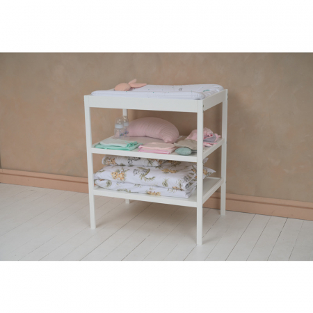 Masuta de schimbat, Qmini, Cu 2 polite pentru depozitare, Potrivita pentru saltelute de infasat de 70x50 cm, Inaltime 86 cm, Alb [3]