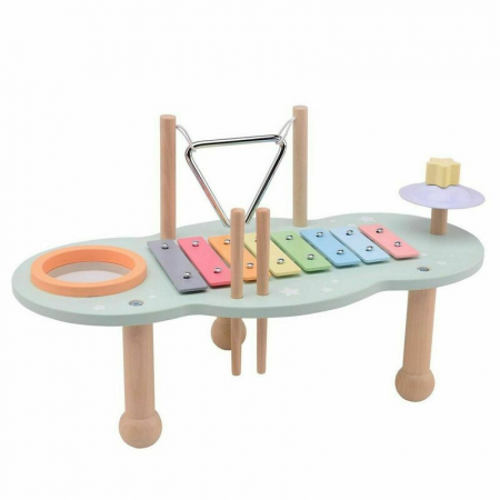 Jucarii si Jocuri - Masuta muzicala, Joueco, Multifunctionala, Din lemn certificat FSC, Cu accesorii, 44 8 x 22 5 x 24 5 cm, 12 luni+, Multicolor