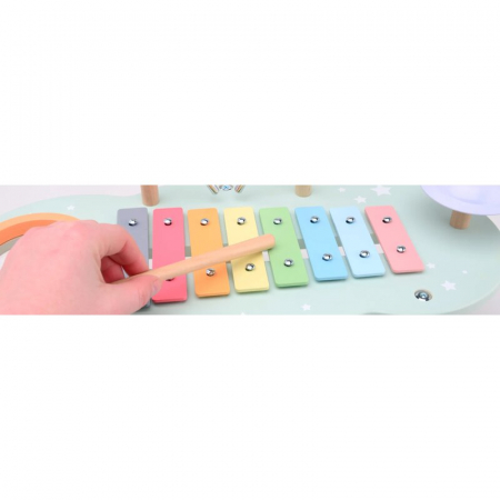 Masuta muzicala, Joueco, Multifunctionala, Din lemn certificat FSC, Cu accesorii, 44 8 x 22 5 x 24 5 cm, 12 luni+, Multicolor [6]