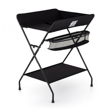 Mobilier si Lenjerie - Masuta pentru infasat si schimbat scutece, Feedo, Multifunctionala, Pliabila, Cu raft pentru depozitare si compartiment lateral, Realizata din fier, panza si in, 80.5 x 67 x 102.5 cm, Negru