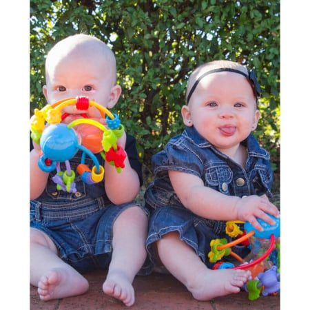 Minge cu activitati, Playgro, Pentru bebelusi, Cu margele de dentitie, Cu oglinda, Play And Learn Ball, 14 Cm [7]