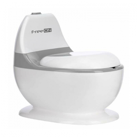 Baie si Igiena - Olita educativa, FreeON, Trainer, Minitoaleta, Cu spatiu pentru hartie/servetele, Cu sunet realist de tras apa, Pana la 25 kg, 3 ani+, White/Grey