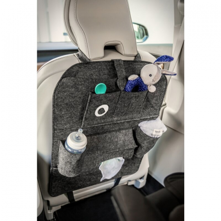 Transport si Relaxare - Organizator auto, Lionelo, 2 in 1 si proctectie spatar auto, Cu multiple Buzunare, 70x55x40 cm, Gri