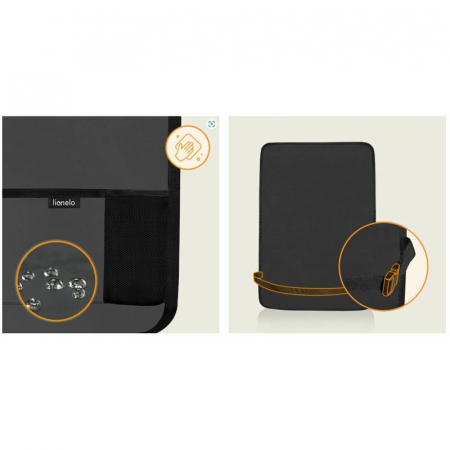 Organizator auto, Lionelo, Cu 5 buzunare de diferite dimensiuni, Cu buzunar pentru tableta, Montare cu clema, Piele ecologica, Impermeabila, Gri [8]