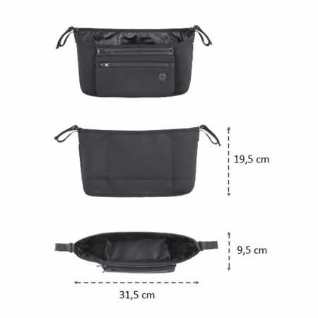 Organizator carucior, Petite&Mars, Cu buzunar frontal detasabil, Dimensiune universala, 31.5x19.5x9.5 cm, Atasare usoara cu Velcro, Negru [4]