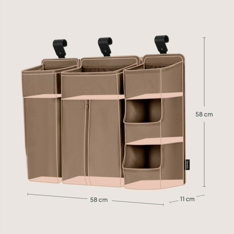 Organizator multifunctional, Lionelo, Sidepocket L, 58x11x58 cm, 3 parti independente cu multiple buzunare, Universal, Constructie ranforsata, Bej [17]