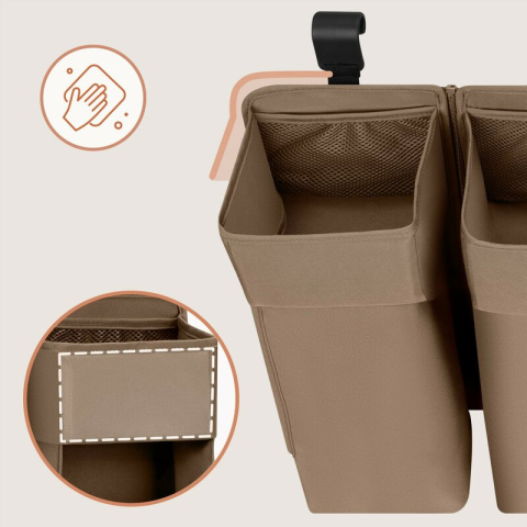 Organizator multifunctional, Lionelo, Sidepocket L, 58x11x58 cm, 3 parti independente cu multiple buzunare, Universal, Constructie ranforsata, Bej [14]