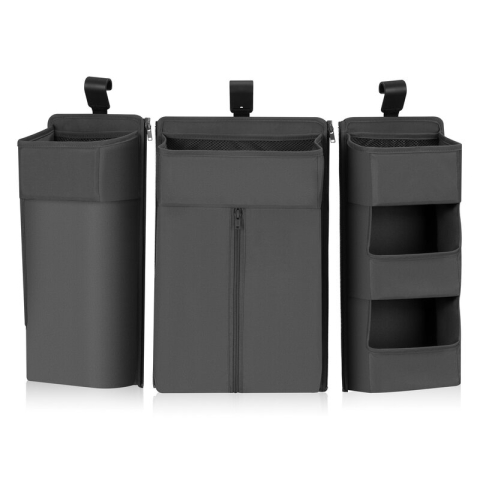 Organizator multifunctional, Lionelo, Sidepocket L, 58x11x58 cm, 3 parti independente cu multiple buzunare, Universal, Constructie ranforsata, Gri [4]