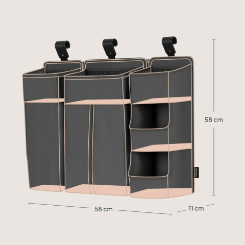 Organizator multifunctional, Lionelo, Sidepocket L, 58x11x58 cm, 3 parti independente cu multiple buzunare, Universal, Constructie ranforsata, Gri [17]