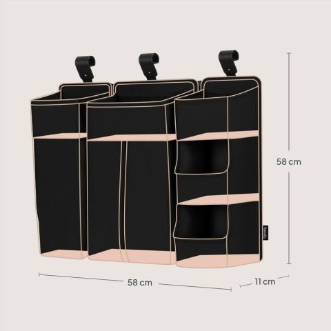 Organizator multifunctional, Lionelo, Sidepocket L, 58x11x58 cm, 3 parti independente cu multiple buzunare, Universal, Constructie ranforsata, Negru [17]