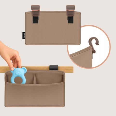 Organizator multifunctional, Lionelo, Sidepocket S, 26x12x15 cm, 2 compartimente, Universal, Constructie ranforsata, Bej [12]
