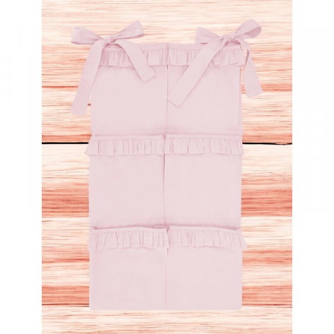 Organizator pentru patut, MimiNu, Din bumbac certificat Oeko Tex Standard 100, Cu 6 compartimente, Doua panglici, 70x40 cm, Cu volanase, Colectia Royal Powder Pink [1]