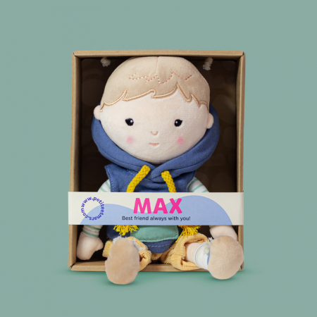 Papusa, Petite&Mars, Max 14 x 34 cm, 0 luni+, Ambalaj cu mini puzzle din carton, 35 cm, Albastru [2]