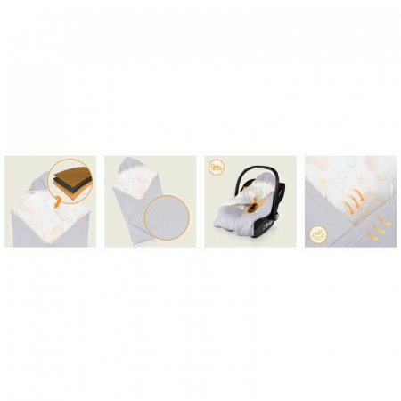 Paturica de infasat, Lionelo, Pentru scoica auto, carucior si landou, Cu multiple utilizari, Cu inchidere arici velcro, Dimensiune 90x90 cm, Din bumbac, TOG 2.5, 12-18 luni, Albastru [14]