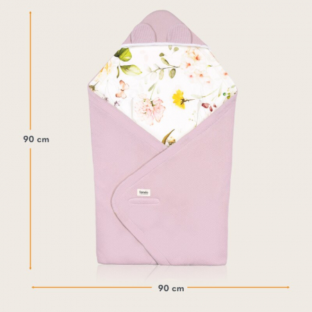 Paturica de infasat, Lionelo, Pentru scoica auto, carucior si landou, Cu multiple utilizari, Cu inchidere arici velcro, Dimensiune 90x90 cm, Din bumbac, TOG 2.5, 12-18 luni, Roz [9]