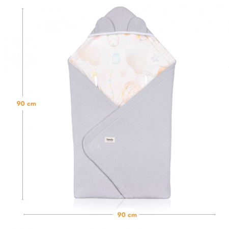 Paturica de infasat, Lionelo, Pentru scoica auto, carucior si landou, Cu multiple utilizari, Cu inchidere arici velcro, Dimensiune 90x90 cm, Din bumbac, TOG 2.5, 12-18 luni, Albastru [4]
