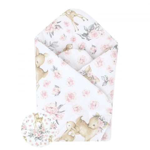 Mobilier si Lenjerie - Paturica de infasat, MimiNu, Cu doua fete, Cu multiple utilizari, Cu inchidere arici velcro, Dimensiune 75x75 cm, Din bumbac certificat Oeko Tex Standard 100, Sweet Deer Pink