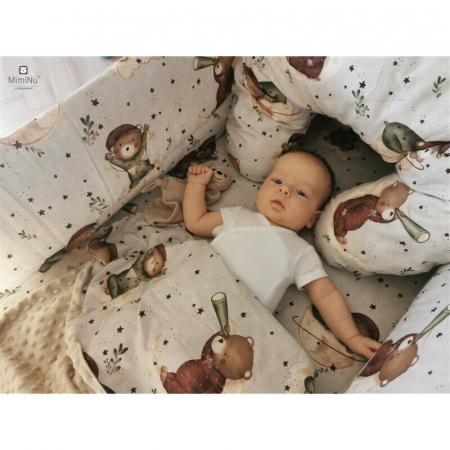 Paturica de infasat, MimiNu, Cu doua fete, Cu multiple utilizari, Cu inchidere arici velcro, Dimensiune 75x75 cm, Din bumbac certificat Oeko Tex Standard 100, Teddy Bear On Moon [4]