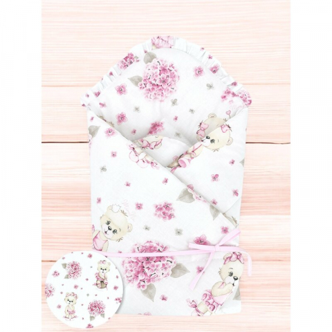 Paturica de infasat, MimiNu, Cu panglica, Cu multiple utilizari, Cu inchidere arici velcro, Dimensiune 75x75 cm, Din bumbac certificat Oeko Tex Standard 100, Design, Pink Ballerina [1]