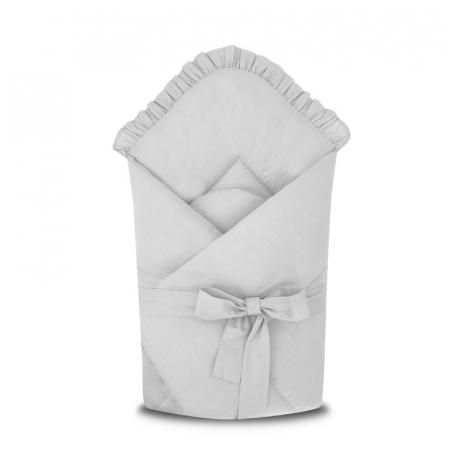 Mobilier si Lenjerie - Paturica de infasat, MimiNu, Cu volanase, Cu multiple utilizari, Cu inchidere cu panglica, Dimensiune 75x75 cm, Din bumbac certificat Oeko Tex Standard 100, Cu Volanase, Colectia Royal, Grey