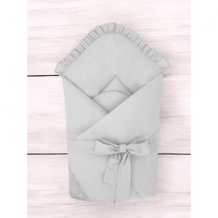 Paturica de infasat, MimiNu, Cu volanase, Cu multiple utilizari, Cu inchidere cu panglica, Dimensiune 75x75 cm, Din bumbac certificat Oeko Tex Standard 100, Cu Volanase, Colectia Royal, Grey [1]