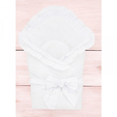 Paturica de infasat, MimiNu, Multifunctionala pentru botez, Cu volanase, Cu inchidere cu panglica si arici velcro, Dimensiune 75x75 cm, Din bumbac certificat Oeko Tex Standard 100, White [1]