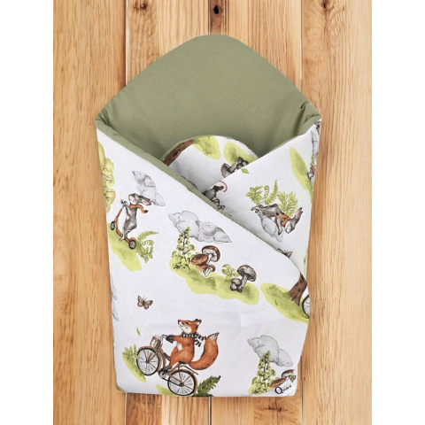 Paturica de infasat, Qmini, Cu doua fete, Cu multiple utilizari, Cu inchidere arici velcro, Dimensiune 75x75 cm, Din bumbac certificat Oeko Tex Standard 100, Fox on bikes Natural [1]