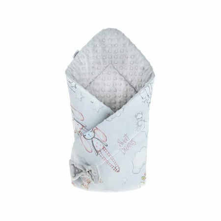 Mobilier si Lenjerie - Paturica de infasat, Qmini, Cu fata dubla Minky Wrap, Nou-nascut, Din Bumbac, 80x80 cm, Rabbit Night