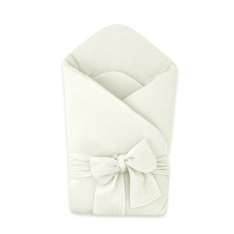Mobilier si Lenjerie - Paturica de infasat, Qmini, Din muselina dubla, Cu inchidere cu panglica, Dimensiune 75x75 cm, Din material certificat Oeko Tex Standard 100, Cream