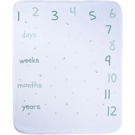 Mobilier si Lenjerie - Paturica moale, Bubaba, My first year, Din bumbac, 70x90 cm, Pentru momente memorabile, Imprimeu cu luni, saptamani si zile, 0 luni+, Mint/White