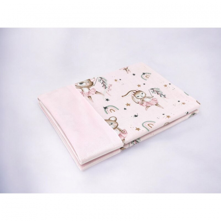 Paturica pufoasa, MimiNu, Cu doua fete, Dimensiune 75x100 cm, Din tesatura de catifea si bumbac, Materiale certificate Oeko Tex Standard 100, Design, Little Ballerina Pink [1]