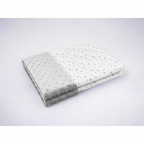 Paturica pufoasa, MimiNu, Cu doua fete, Dimensiune 75x100 cm, Din tesatura minky si bumbac, Materiale certificate Oeko Tex Standard 100, Mini Gray Stars [1]