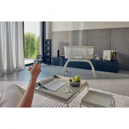 Patut balansoar, Lionelo, Coral, Cu landou ergonomic detasabil, Functie de balansare integrata, Functie de cantar, Sunete si cantece de leagan, Cu roti, Panou tactil sau telecomanda, 0-9 kg, EN 1130:2 [31]