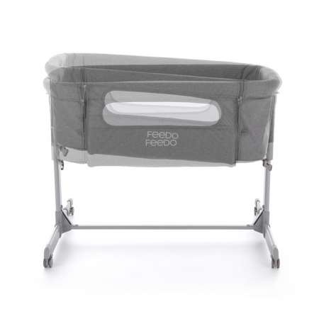Patut co-sleeper, Feedo, Pliabil, Reglabil in 5 pozitii, Cu laterala detasabila, Include geanta de transport si salteluta, Cu roti, Greutate maxima suportata 9 kg, 0-5 luni, Gri [2]