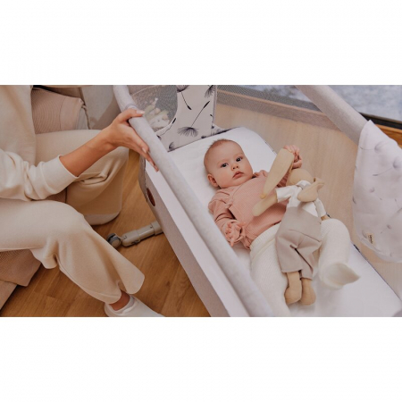 Patut co-sleeper, Lionelo, Aurora, 3 in 1, Cu leganare si setare unghiulara, Include saltea cu densitate T25 si geanta transport, Reglabil in 5 pozitii, Pana la 9 kg, 0 luni+, 85x60x66 cm, Certificari [44]
