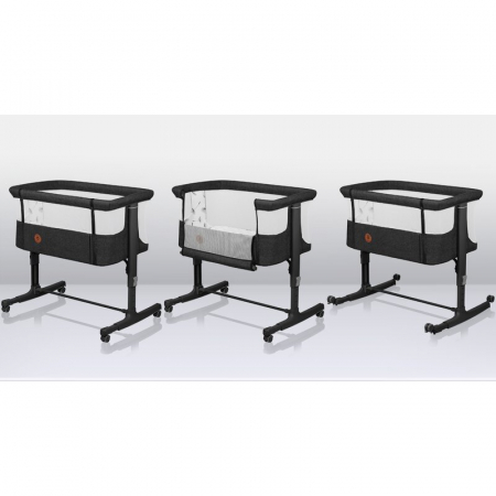 Patut co-sleeper, Lionelo, Aurora, 3 in 1, Cu leganare si setare unghiulara, Include saltea cu densitate T25 si geanta transport, Reglabil in 5 pozitii pe inaltime, Pana la 9 kg, 0 luni+, Conform cu E [32]
