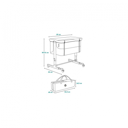 Patut co-sleeper, Lionelo, Aurora, 3 in 1, Cu leganare si setare unghiulara, Include saltea cu densitate T25 si geanta transport, Reglabil in 5 pozitii pe inaltime, Pana la 9 kg, 0 luni+, 85x60x66 cm, [46]