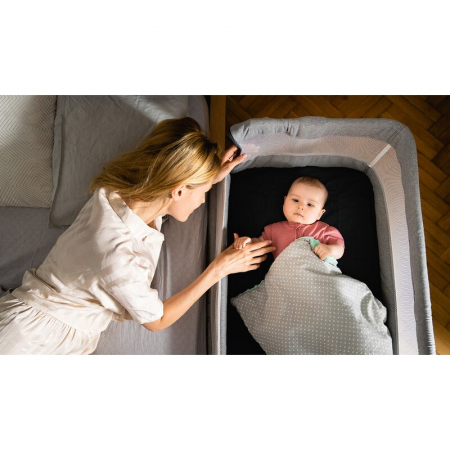 Patut co-sleeper, Lionelo, Leonie, Cu sistem de leganare, Cu setare unghiulara, Reglabil in 5 pozitii pe inaltime, Conform cu standardele europeane de securitate EN1130 si EN16890, Grey Stone [26]