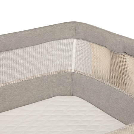 Patut co-sleeper, Lionelo, Leonie, Cu sistem de leganare, Cu setare unghiulara, Reglabil in 5 pozitii pe inaltime, Conform cu standardele europeane de securitate EN1130 si EN16890, Grey Stone [22]