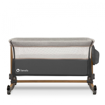 Patut co-sleeper, Lionelo, Leonie, Cu sistem de leganare, Cu setare unghiulara, Reglabil in 5 pozitii pe inaltime, Conform cu standardele europeane de securitate EN1130 si EN16890, Grey Stone [13]