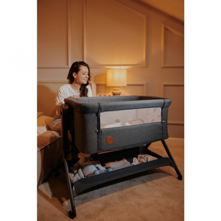 Patut co-sleeper, Lionelo, Leonie Plus, Pliabil, Cu sistem de leganare, Cu setare unghiulara, Reglabil in 6 pozitii pe inaltime, Conform cu standardele europeane de securitate EN1130 si EN16890, Bej [49]