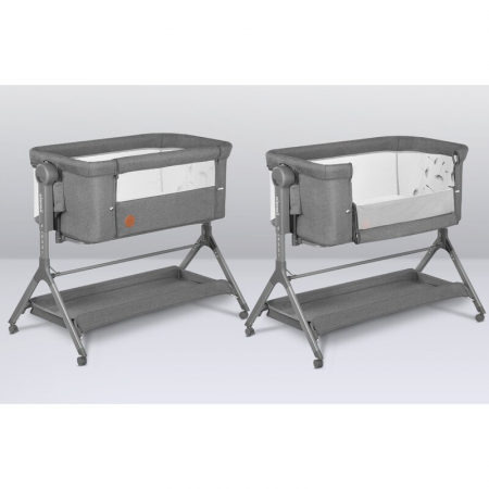 Patut co-sleeper, Lionelo, Leonie, Plus, Pliabil, Cu sistem de leganare, Cu setare unghiulara, Reglabil in 6 pozitii pe inaltime, Conform cu standardele europeane de securitate EN1130 si EN16890, Gri [34]