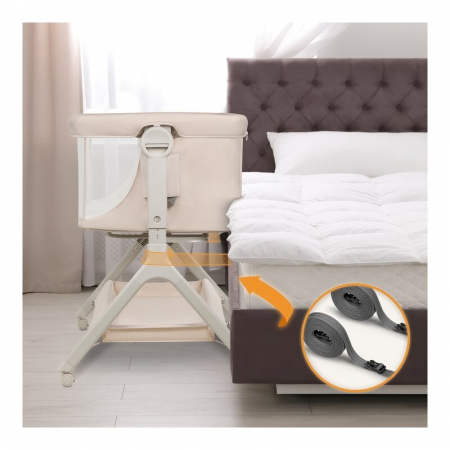Patut co-sleeper, Lionelo, Leonie Plus, Pliabil, Cu sistem de leganare, Cu setare unghiulara, Reglabil in 6 pozitii pe inaltime, Conform cu standardele europeane de securitate EN1130 si EN16890, Bej [28]