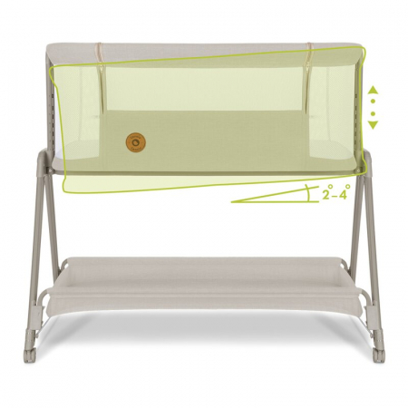 Patut co-sleeper, Lionelo, Luna, 2 in 1, Cu laterala culisanta, Cu setare unghiulara, Cu roti, Reglabil in 6 pozitii pe inaltime, Bej [10]