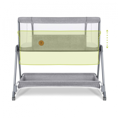 Patut co-sleeper, Lionelo, Luna, 2 in 1, Cu laterala culisanta, Cu setare unghiulara, Cu roti, Reglabil in 6 pozitii pe inaltime, Gri deschis [9]