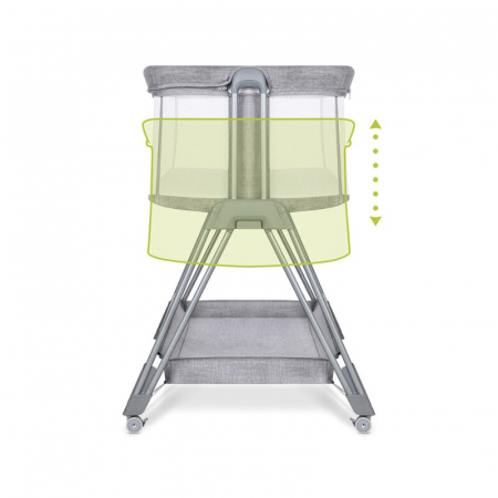 Patut co-sleeper, Lionelo, Luna, 2 in 1, Cu laterala culisanta, Cu setare unghiulara, Cu roti, Reglabil in 6 pozitii pe inaltime, Gri deschis [12]